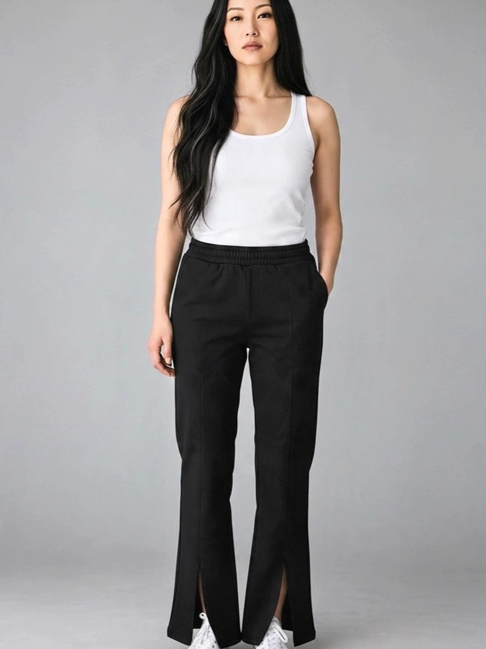 Good American Split Flare Sweat Pants Black Size 4